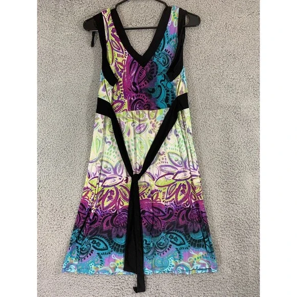 Women's Sun Dress by Wrapper - Floral Paisley Tie-Dye Adjustable Waist Stretch - Picture 9 of 10